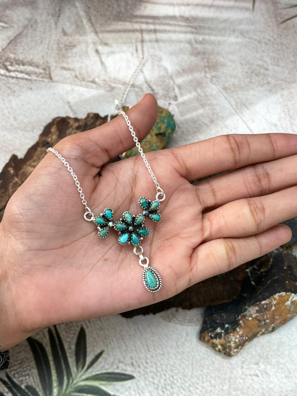 Handmade Sterling Silver Kingman Turquoise Necklace "Signed Nizhoni"