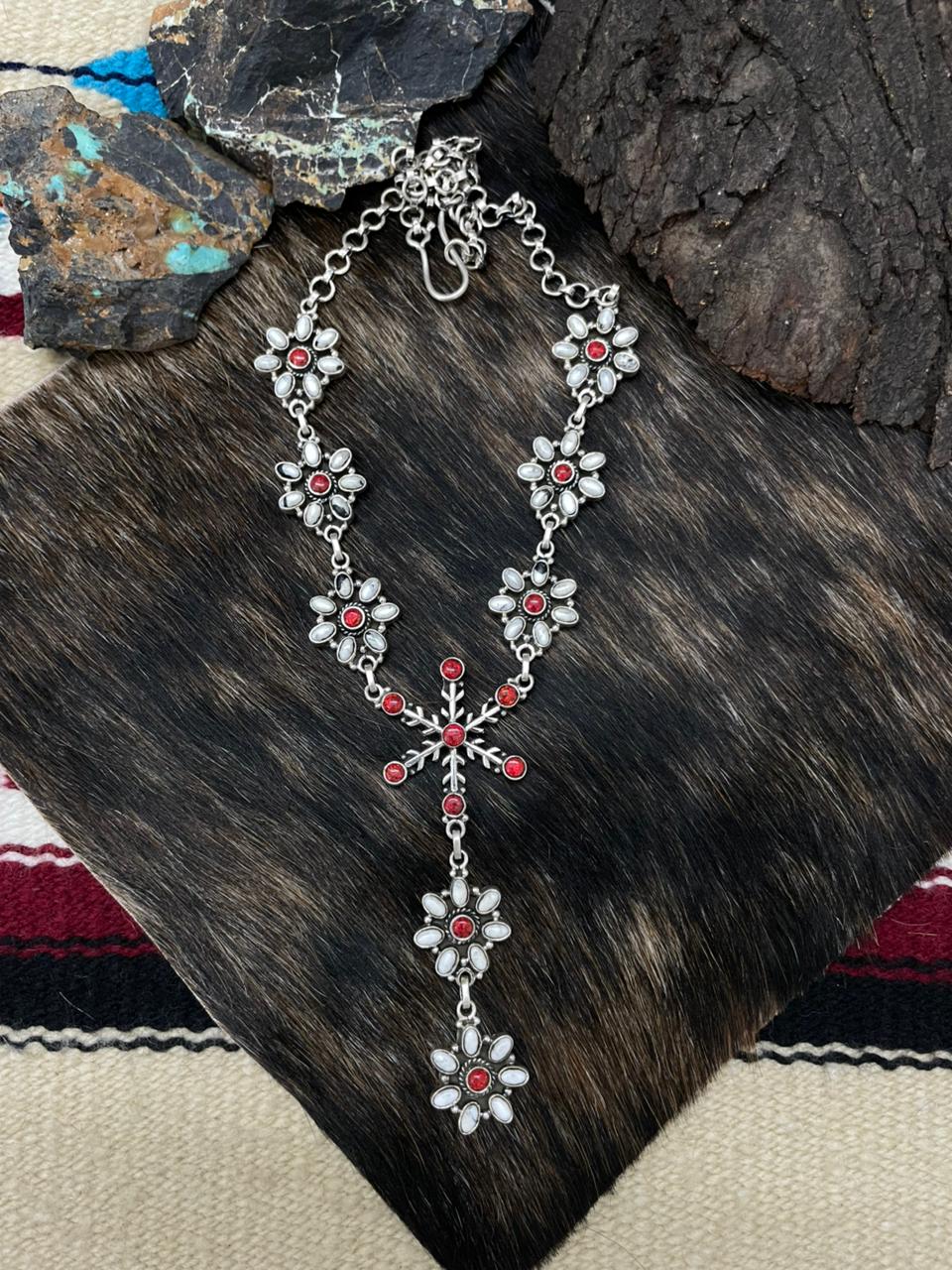 Handmade Sterling Silver White Buffalo with Red Opal Necklace "Signed Nizhoni"