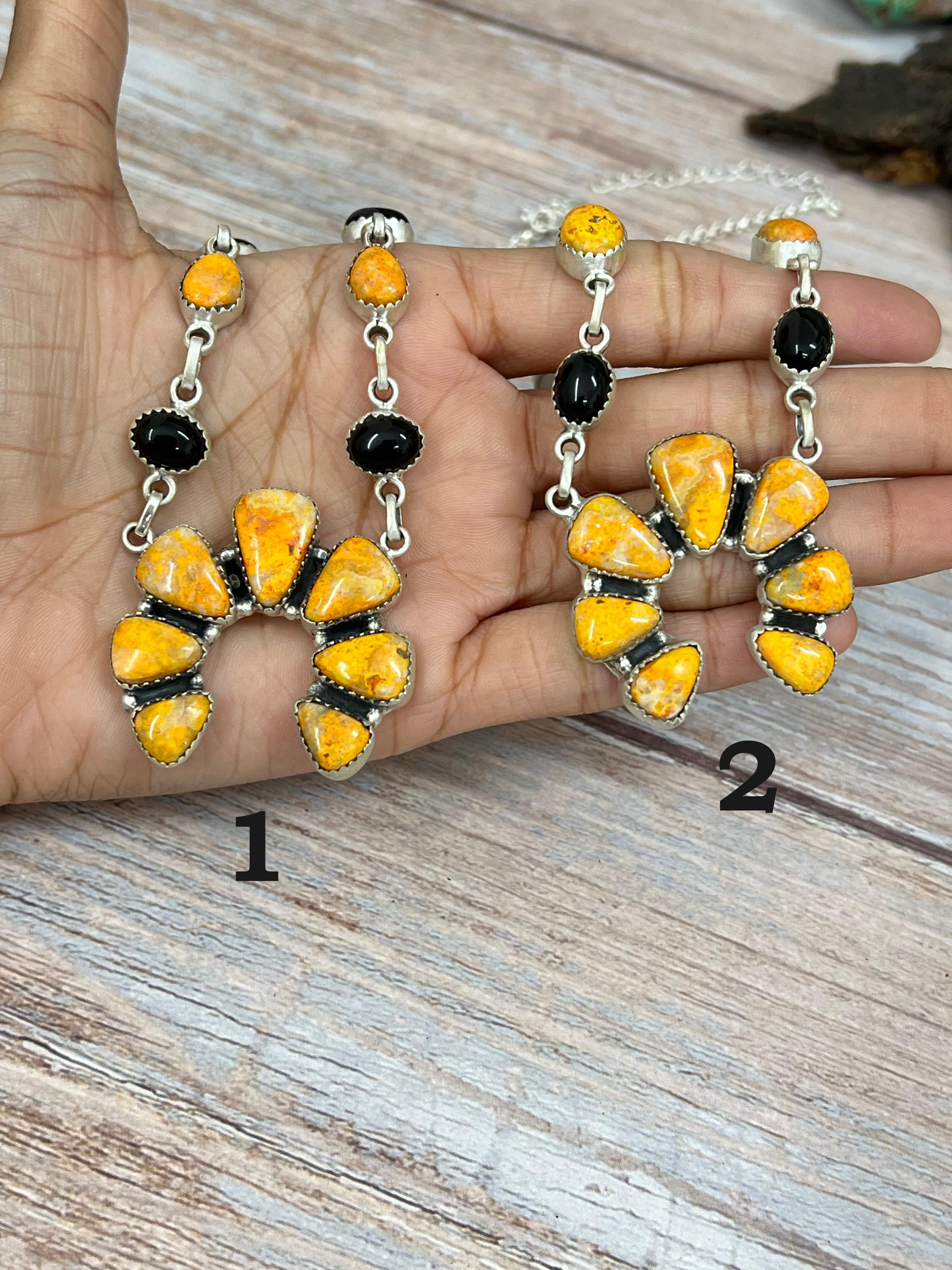 Handmade Sterling Silver Black Onyx, Bumblebee Naja Necklace Signed Nizhoni