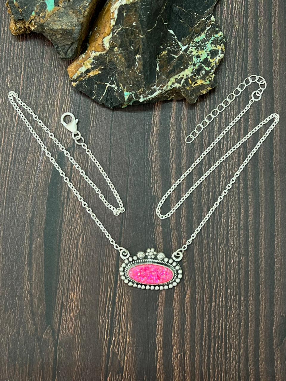 Handmade Sterling Silver Hot Pink Necklace "Signed Nizhoni"