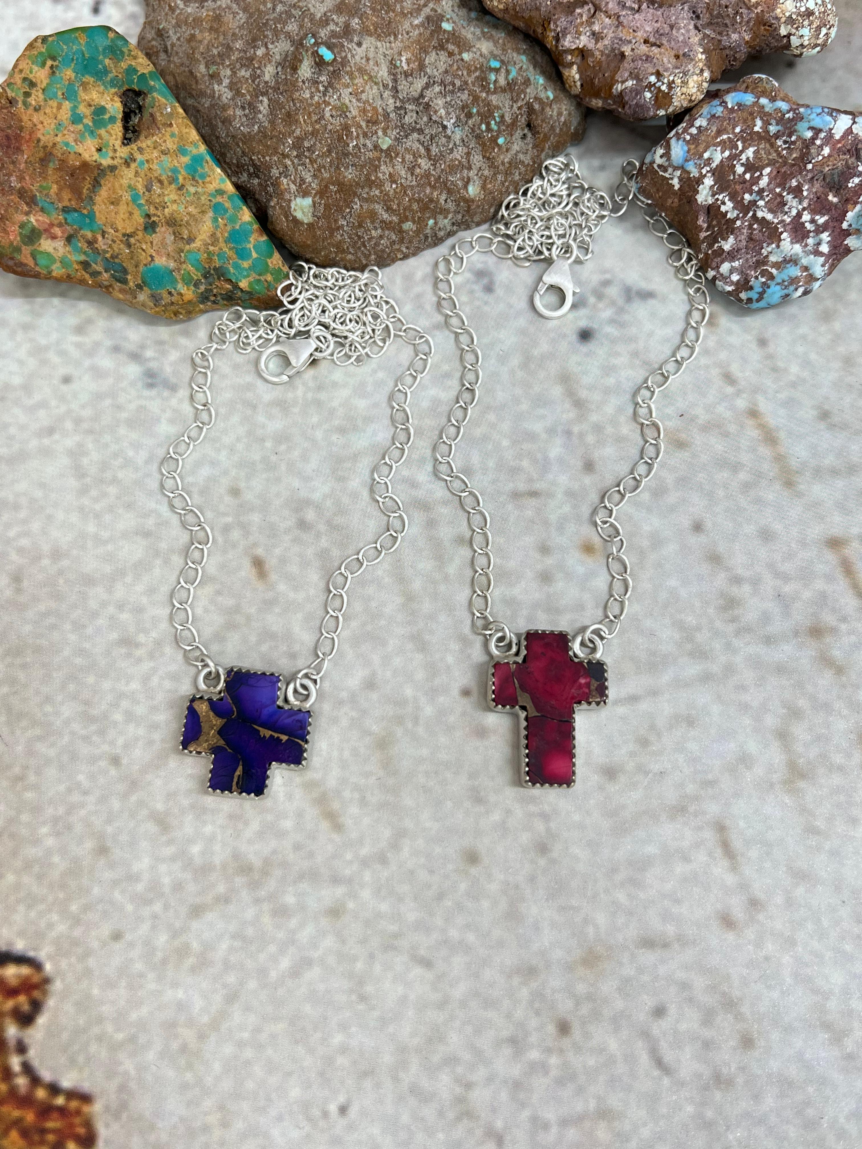 Handmade Sterling Silver Grape Dahlia, Dahlia Rose Cross Necklace with Signed Nizhoni (4)