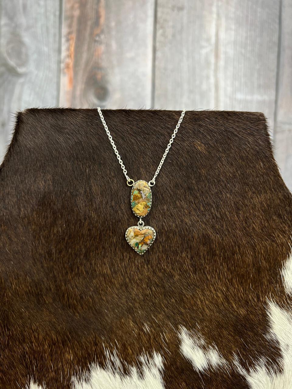 Handmade Sterling Silver Royston Turquoise Heart Necklace with Signed Nizhoni