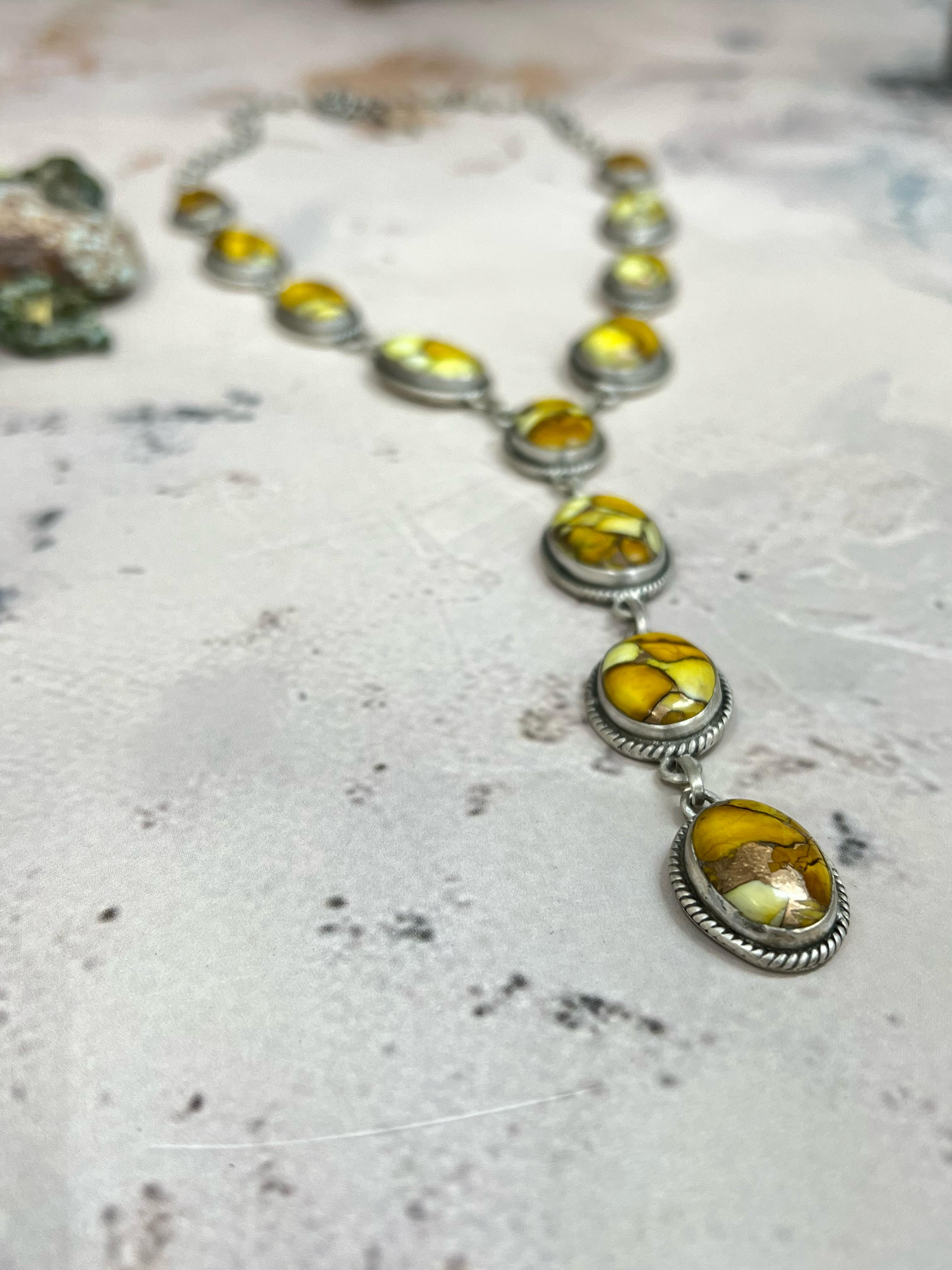 Handmade Sterling Silver Honey Dahlia Necklace with Signed Nizhoni