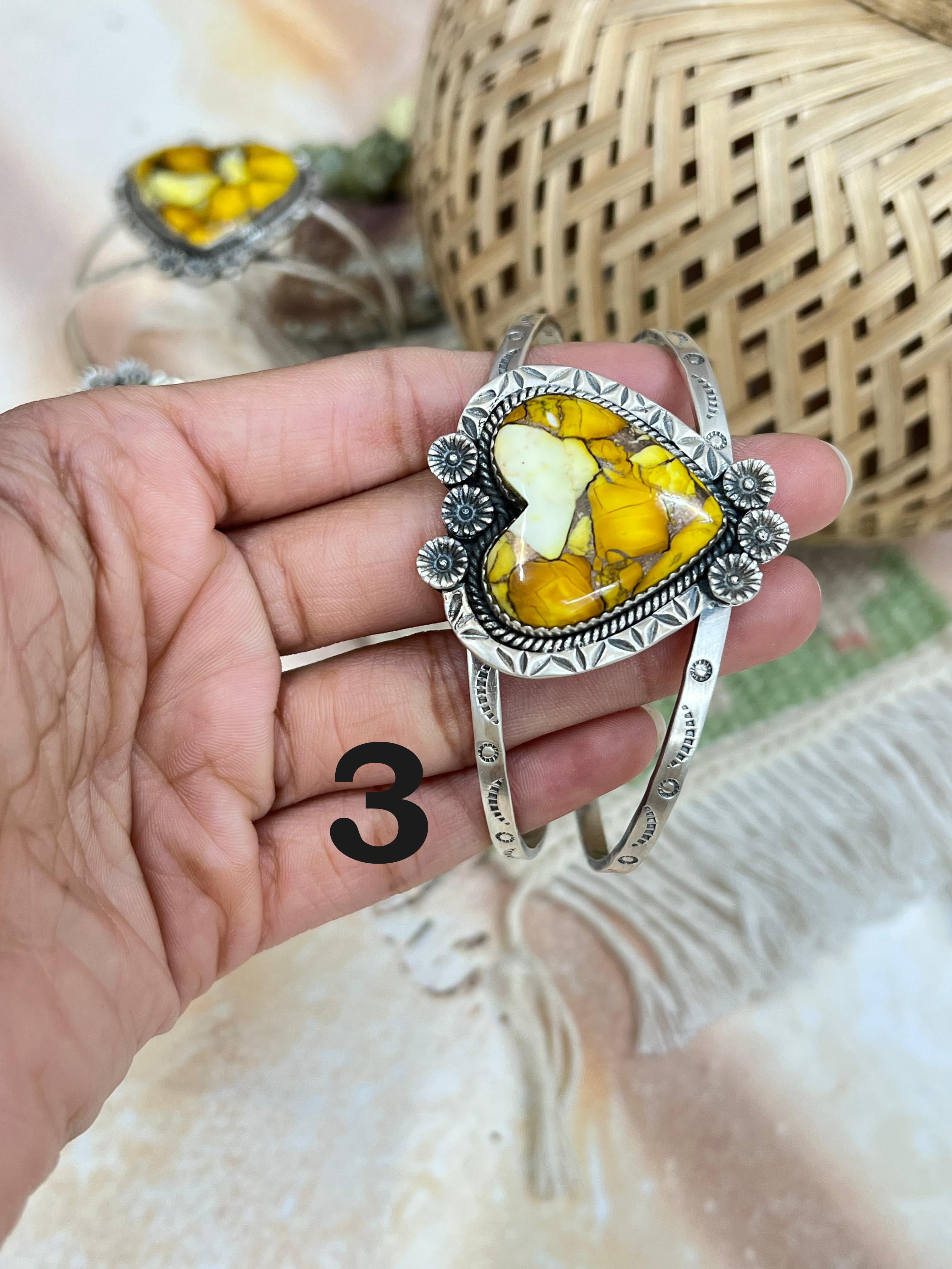 Handmade Sterling Silver Honey Dahlia Cuff Bracelet with Signed Nizhoni