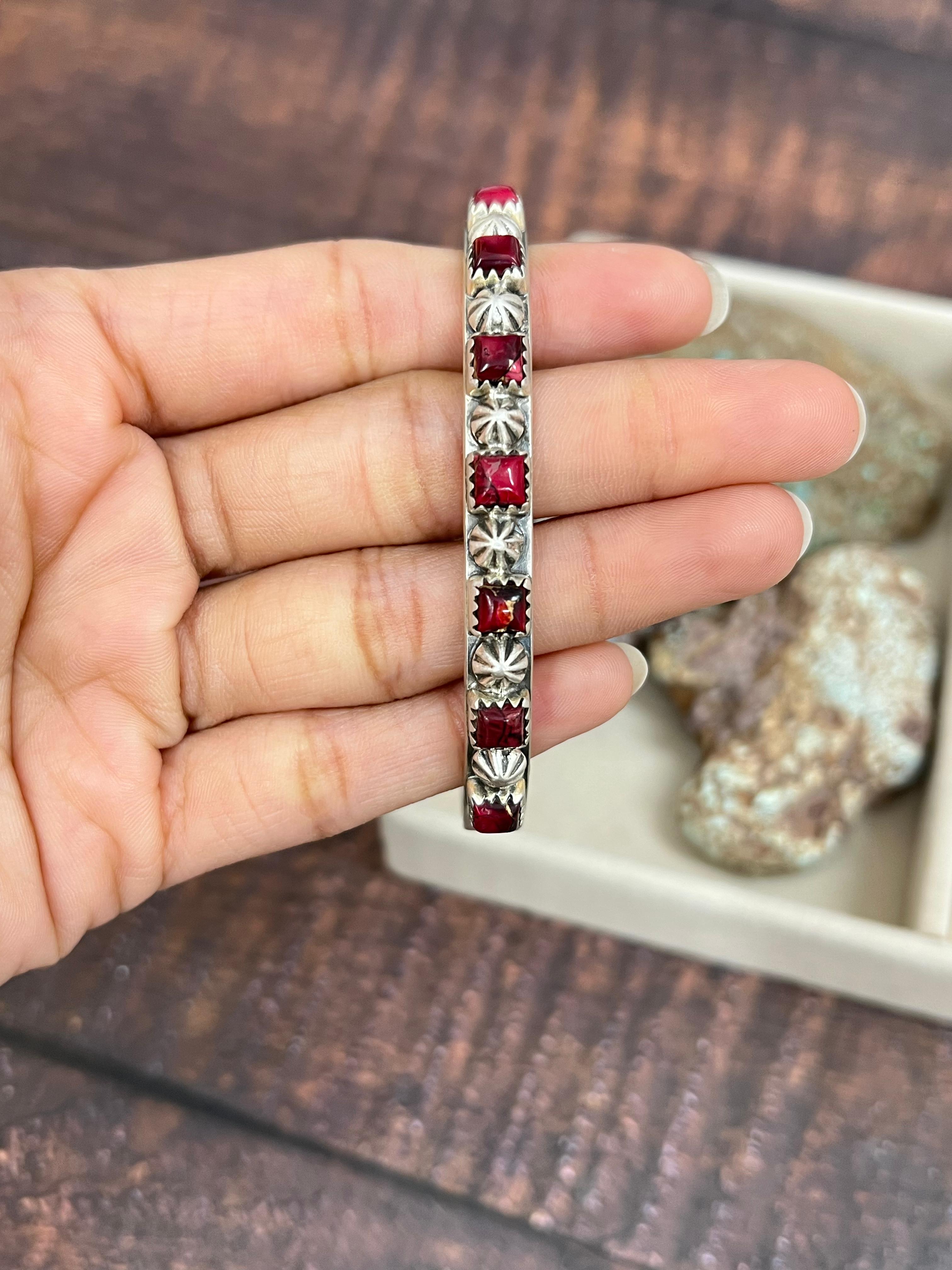 Handmade Sterling Silver Multi Gemstone Cuff Bracelet with Signed Nizhoni
