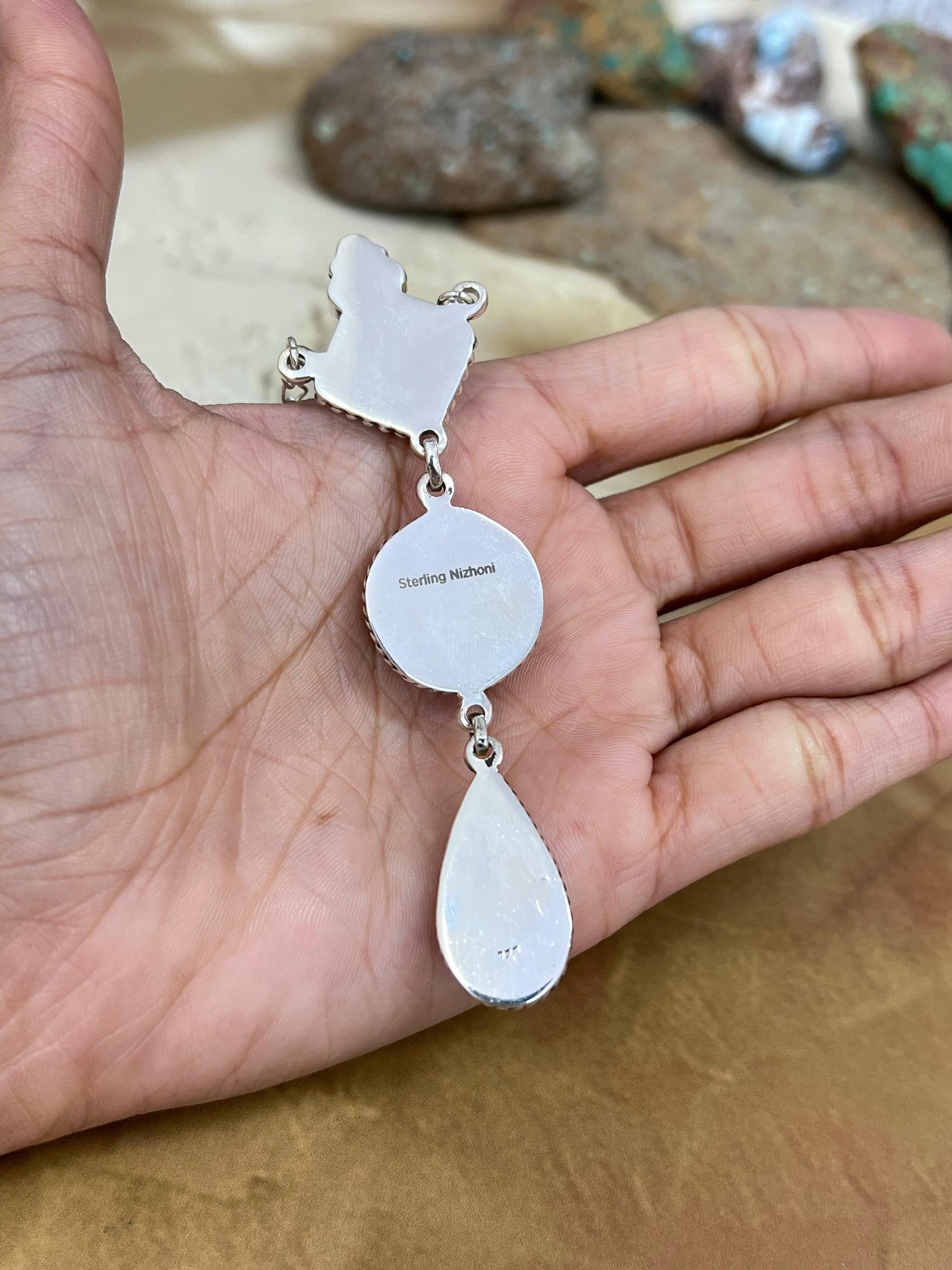 Handmade Sterling Silver Dahlia Rose with Druzy Necklace with Signed Nizhoni