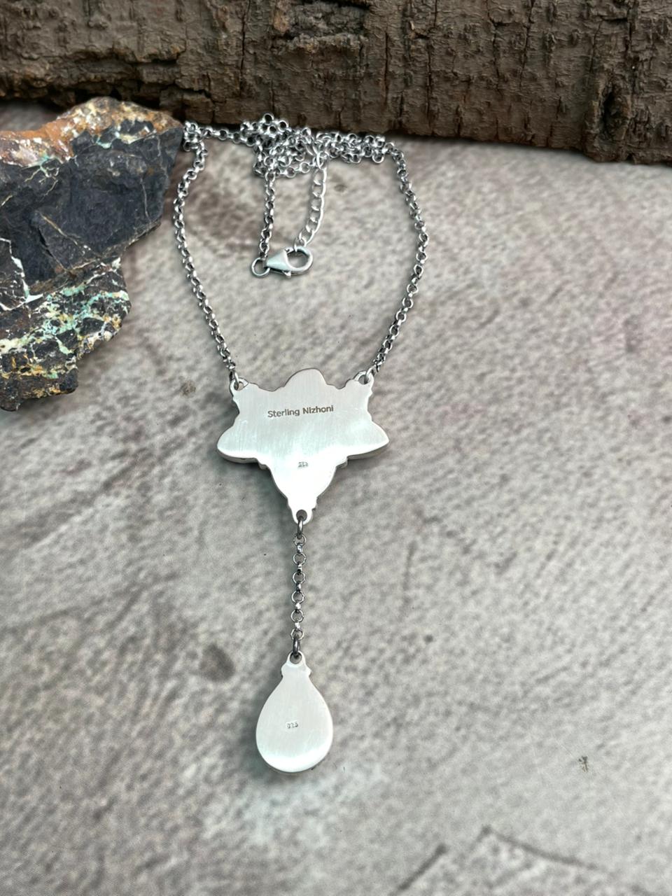 Handmade Sterling Silver Blackjack Turquoise Necklace "Signed Nizhoni"