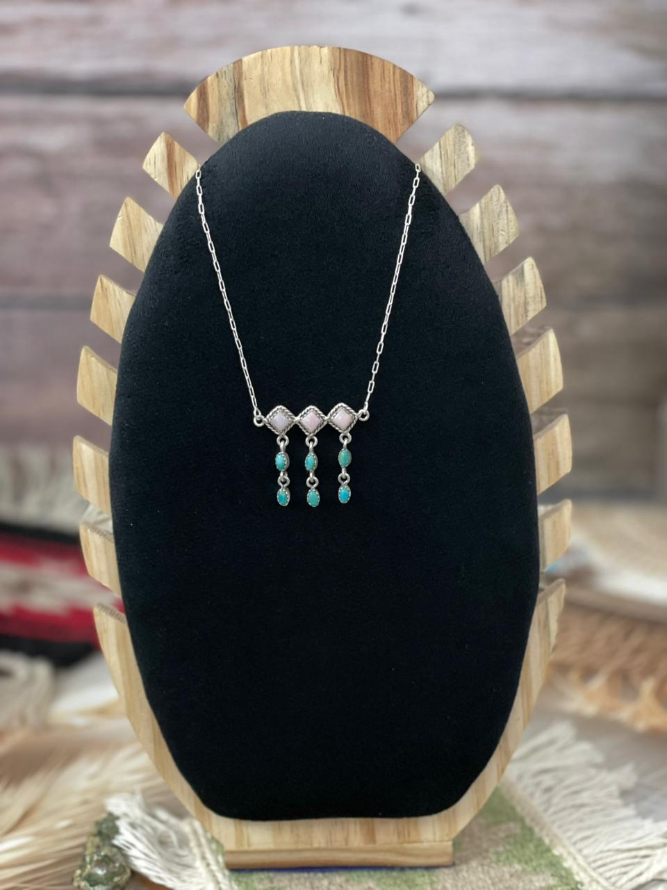 Handmade Sterling Silver Kingman with Pink Opal Necklace "Signed Nizhoni"