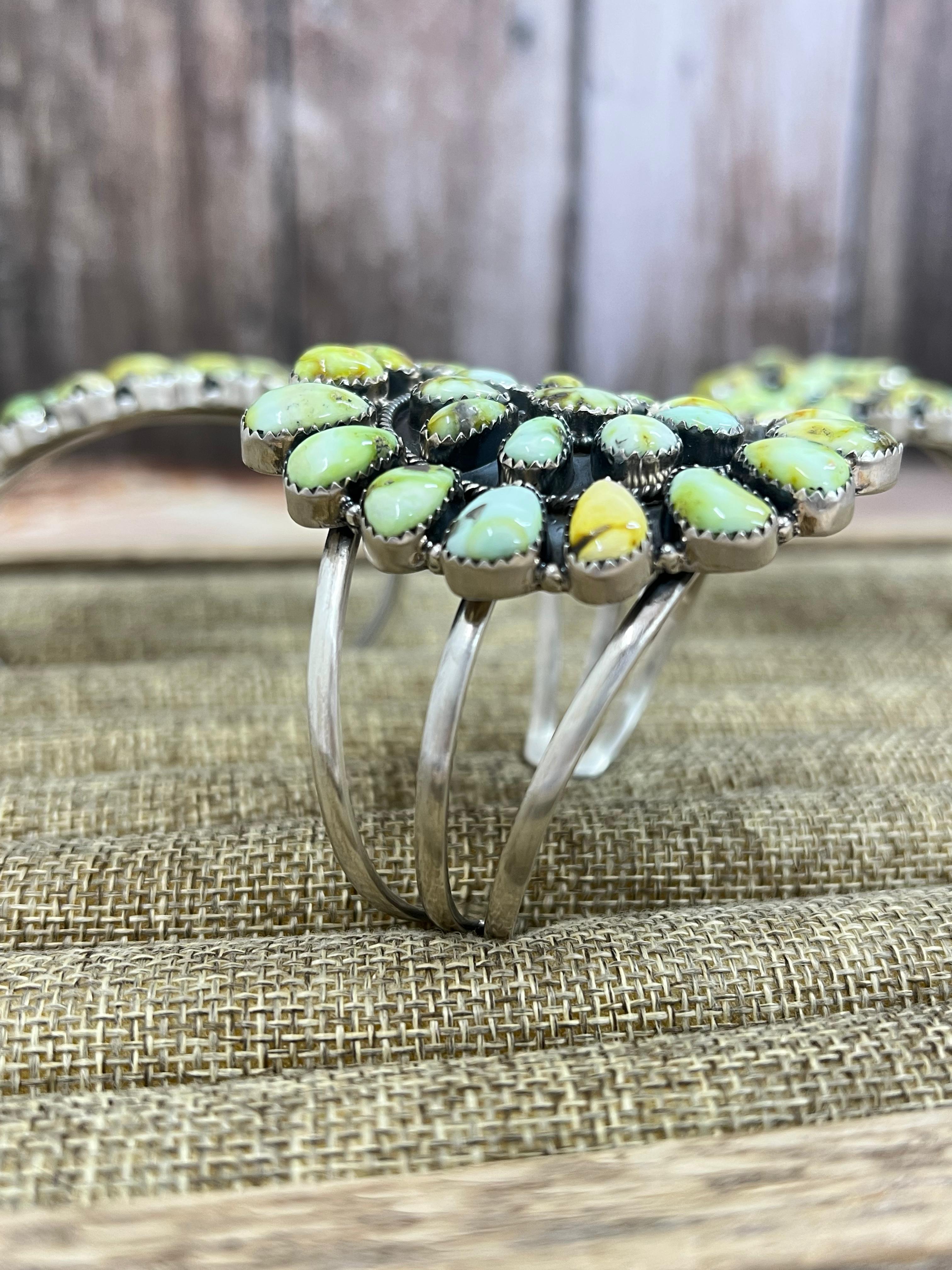 Handmade Sterling Silver Palomino Turquoise Cuff Bracelet with Signed Nizhoni