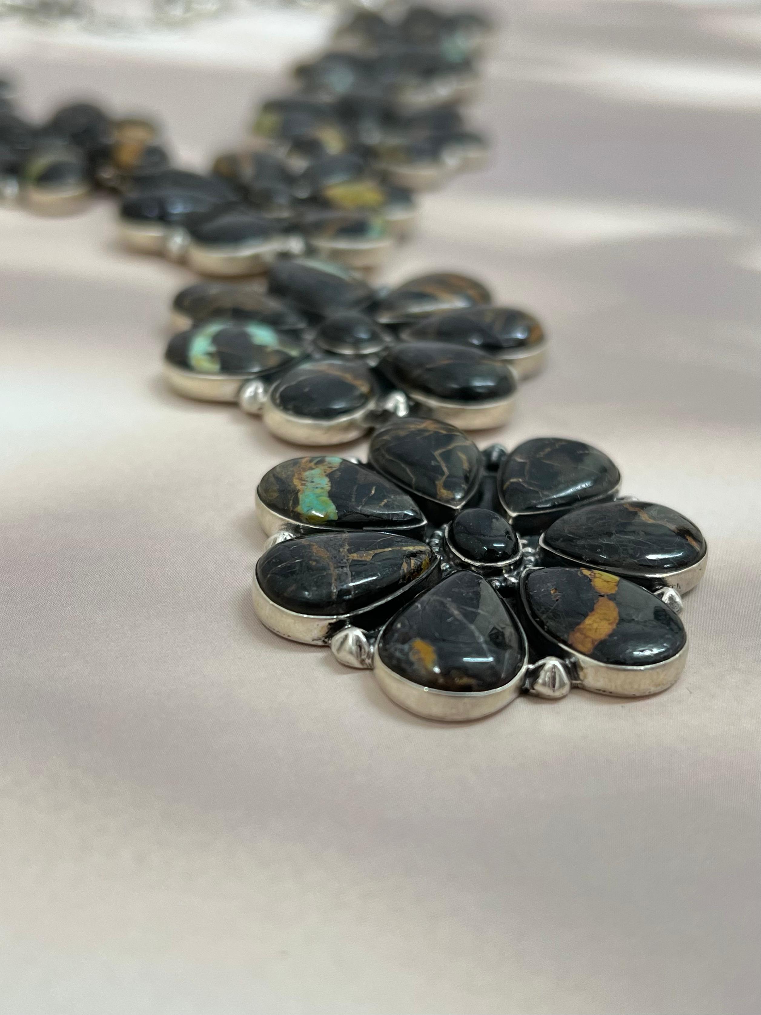 Handmade Sterling Silver Black Jack Necklace with Signed Nizhoni