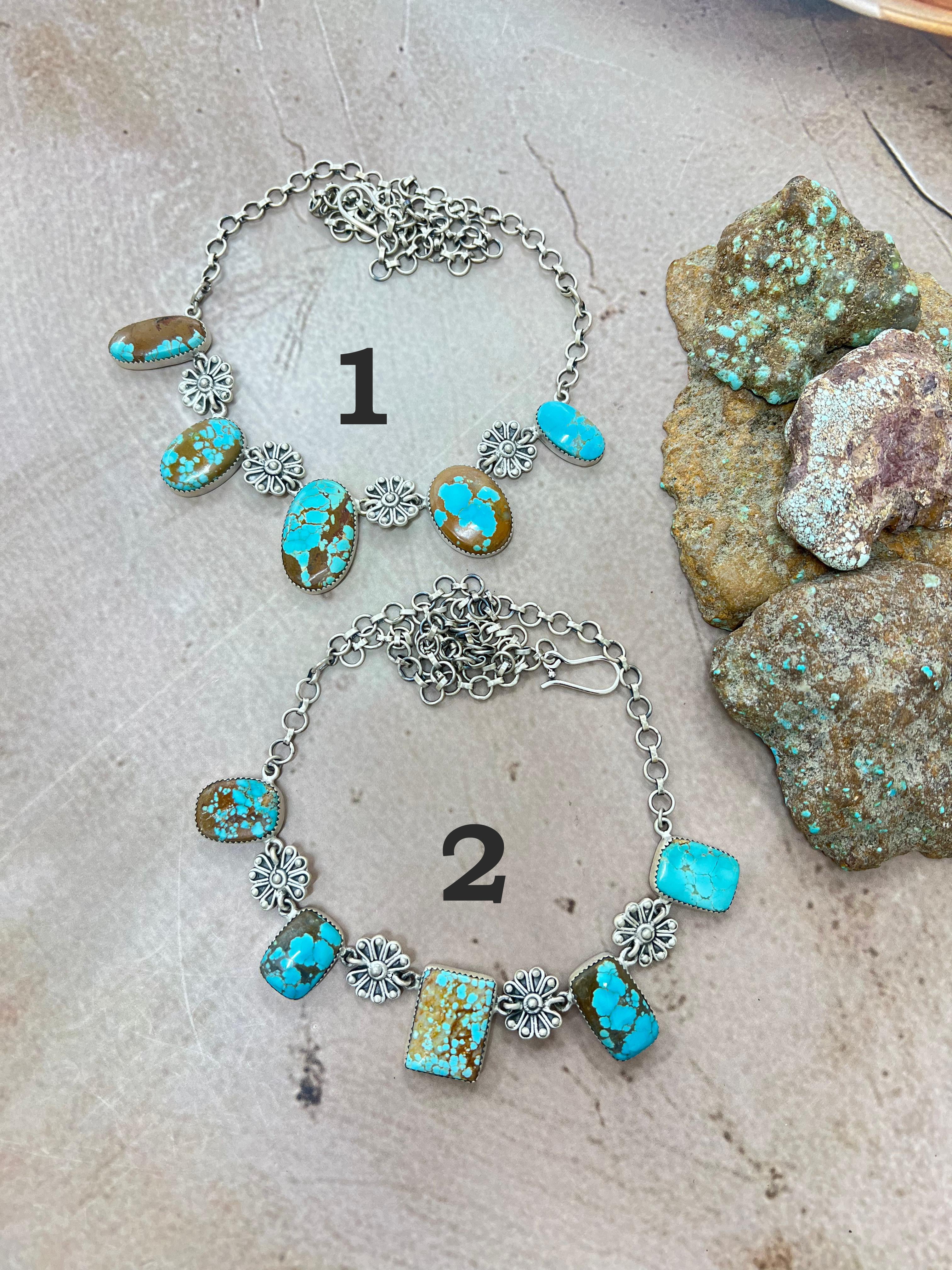 Handmade Sterling Silver Number 8 Turquoise Necklace with Signed Nizhoni