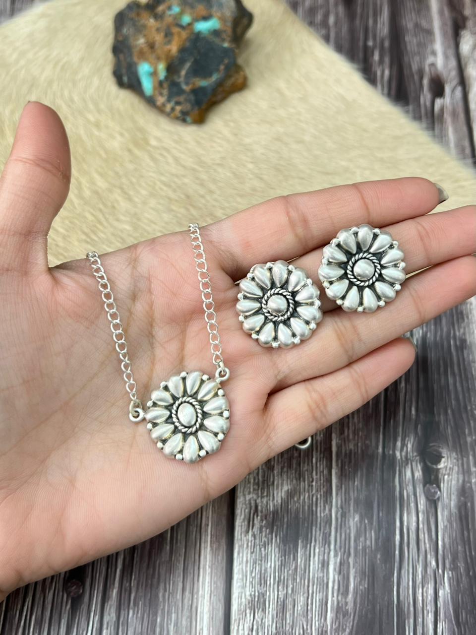 Handmade Sterling Silver Necklace Earrings Set "Signed Nizhoni"