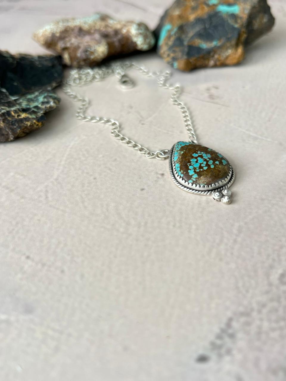 Handmade Sterling Silver Number 8 Turquoise Necklace "Signed Nizhoni" (6)