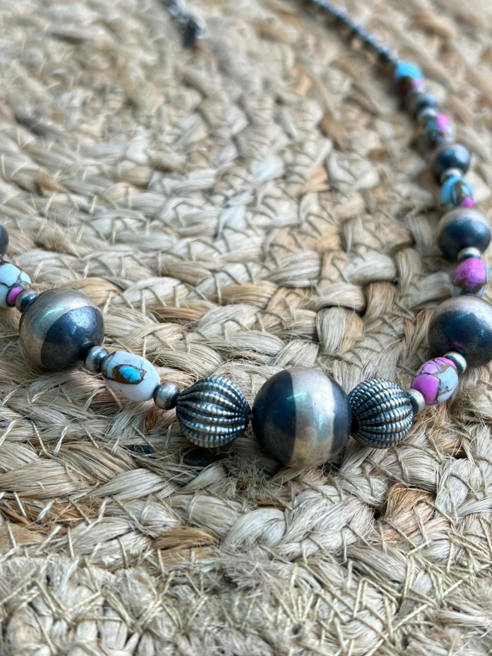 Handmade Sterling Silver Beaded Cotton Candy Necklace "Signed Nizhoni"