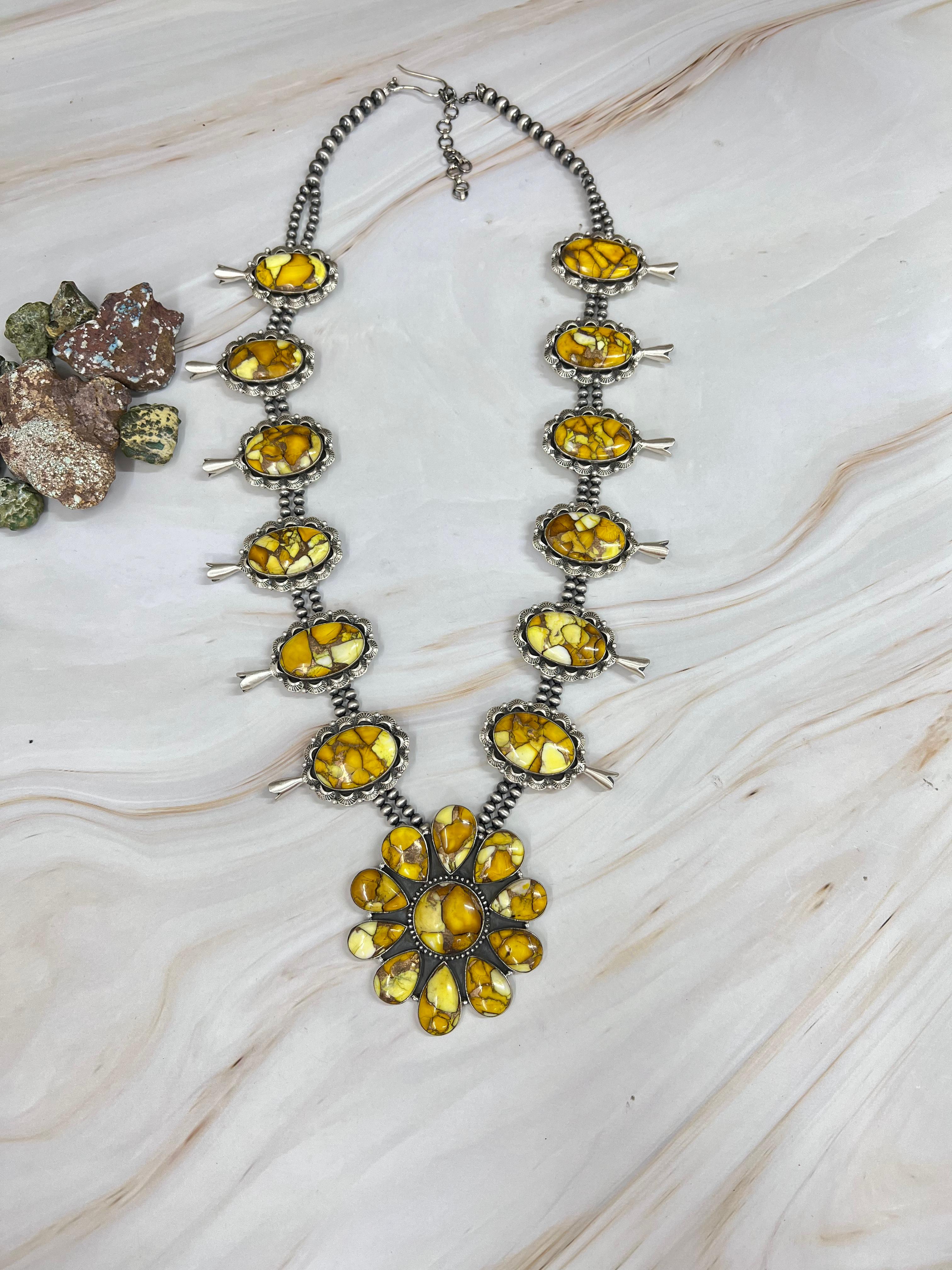 Handmade Sterling Silver Honey Dahlia Necklace with Signed Nizhoni