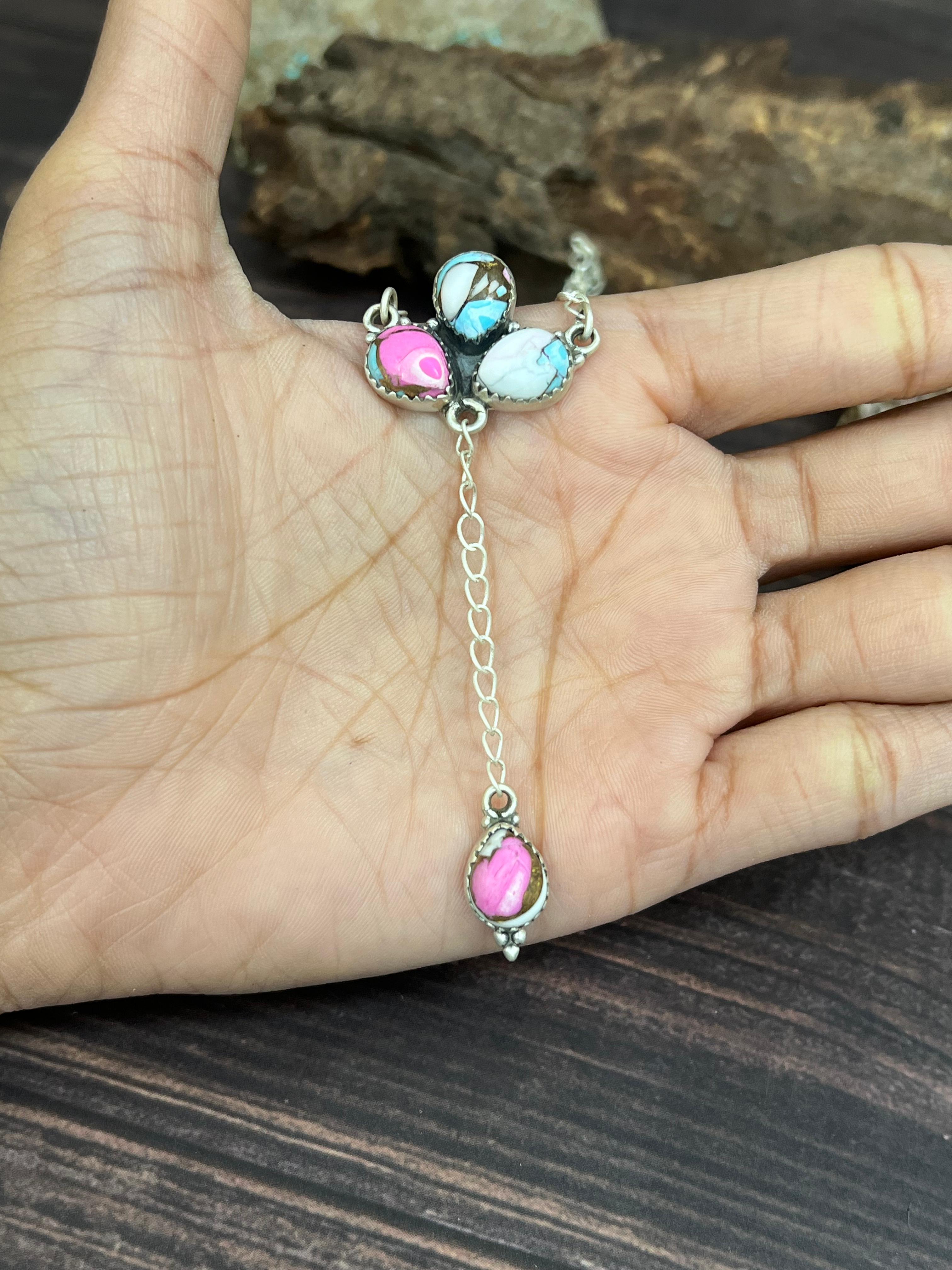 Handmade Sterling Silver Cotton Candy Necklace Signed Nizhoni