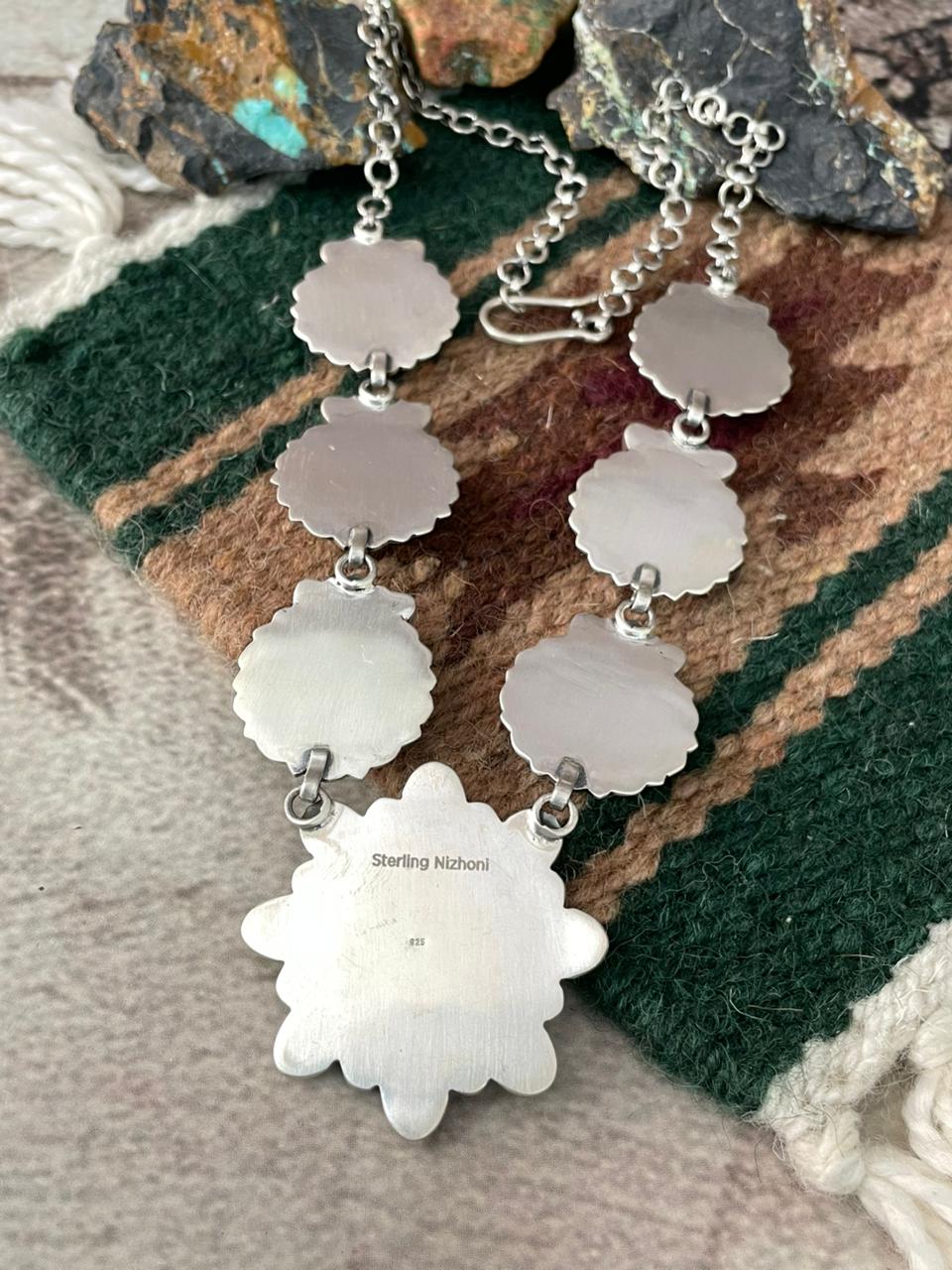 Handmade Sterling Silver Turquoise and MOP Necklace "Signed Nizhoni"