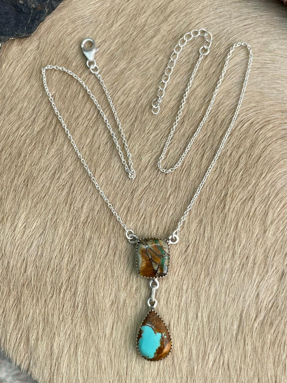 Handmade Sterling Silver Royston Ribbon Turquoise Necklace "Signed Nizhoni"
