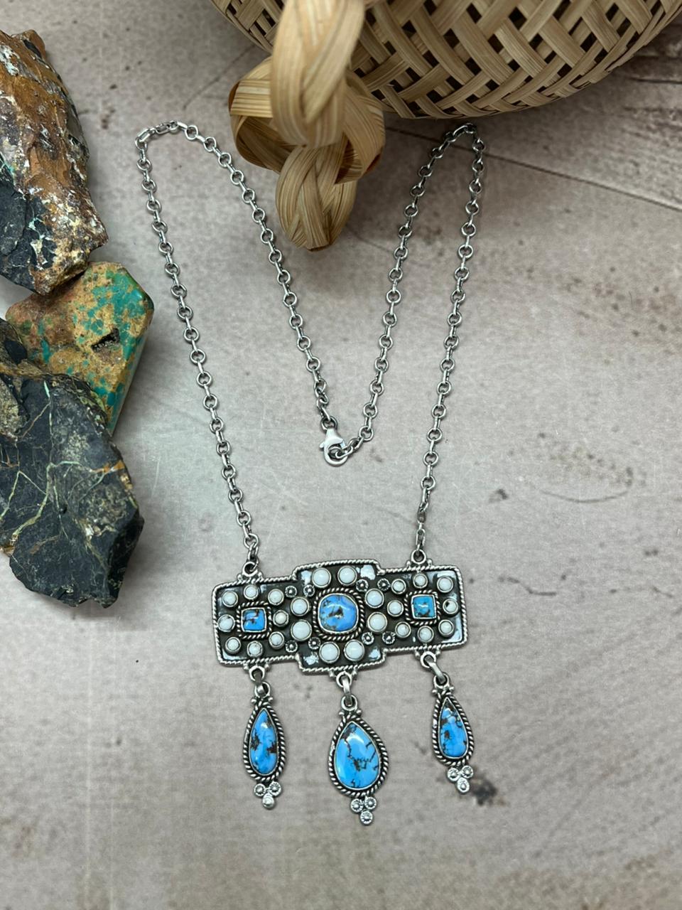 Handmade Sterling Silver Golden Hills with White Collection Necklace "Signed Nizhoni"