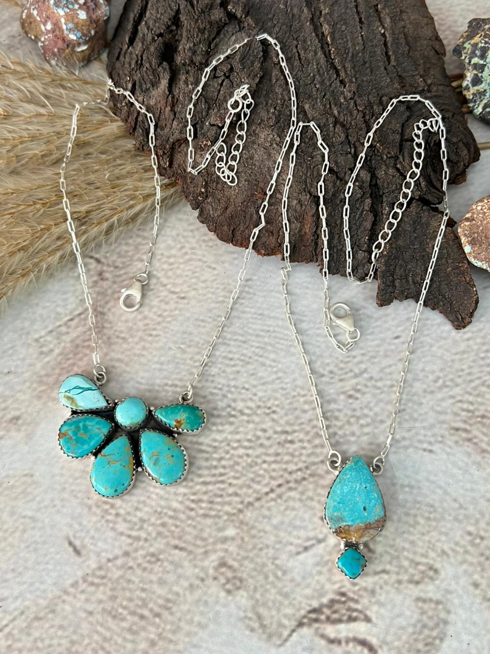 Handmade Sterling Silver Santa Maria Turquoise Necklace "Signed Nizhoni"