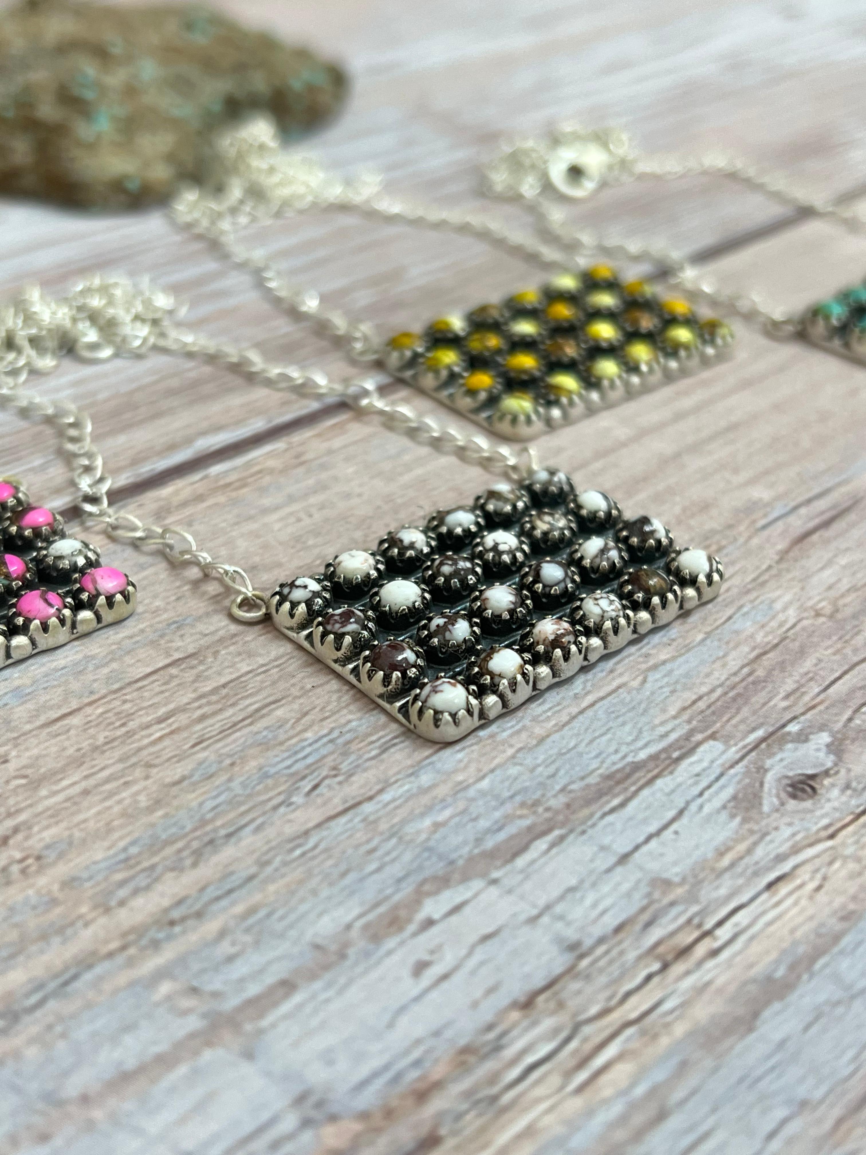 Handmade Sterling Silver Multi Stone Necklace with Signed Nizhoni