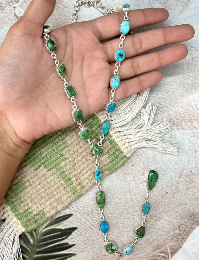 Handmade Sterling Silver Sonoran with White Water Turquoise Necklace with Signed Nizhoni (5)