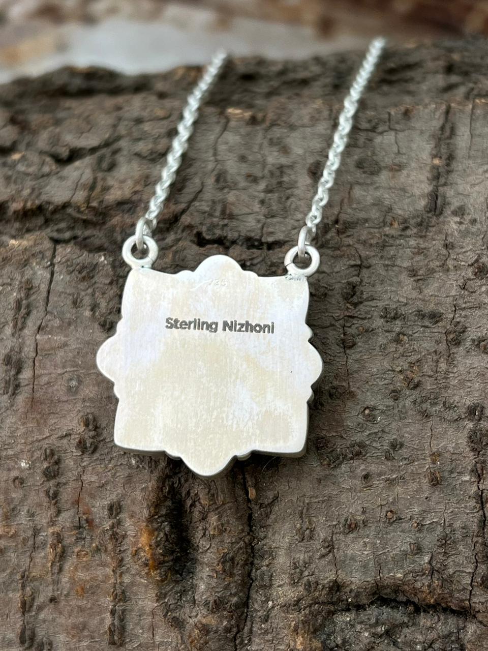 Handmade Sterling Silver Kingman Turquoise Necklace "Signed Nizhoni"