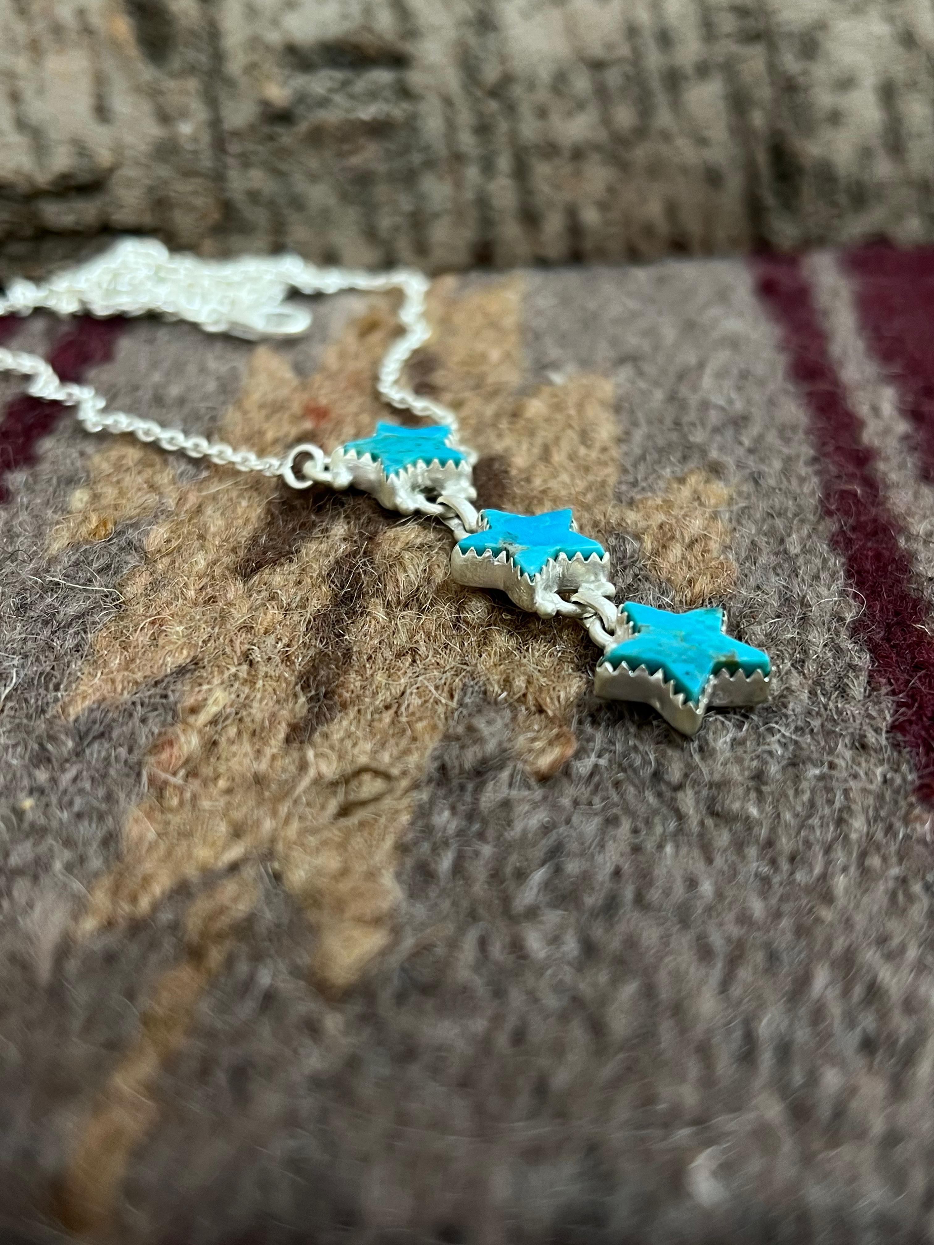 Handmade Sterling Silver Kingman Turquoise Necklace with Signed Nizhoni