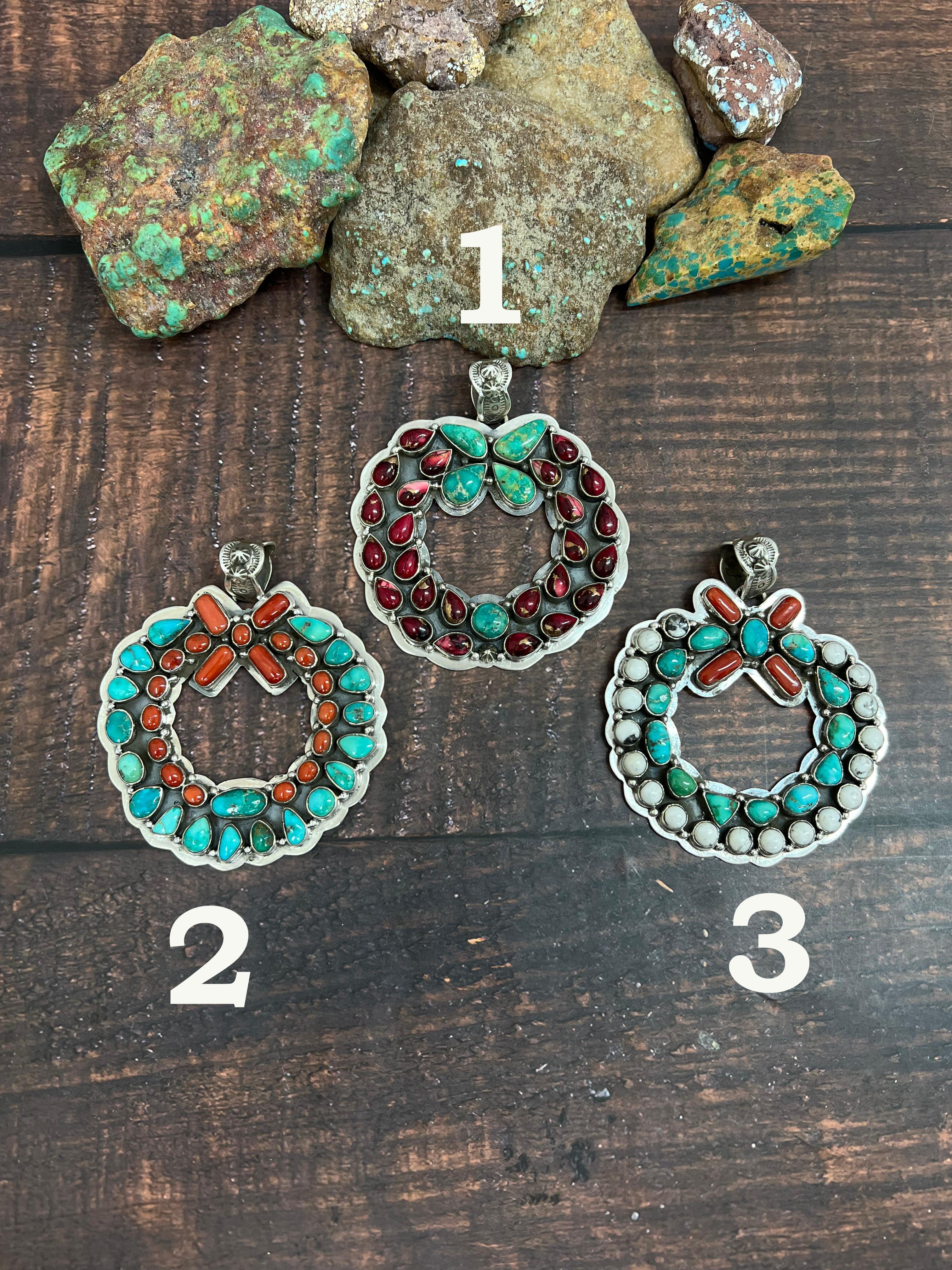 Handmade Sterling Silver Multi Stones Pendant, Signed Nizhoni