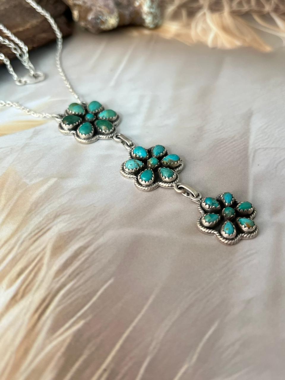 Handmade Sterling Silver Kingman Turquoise Drop Necklace "Signed Nizhoni"