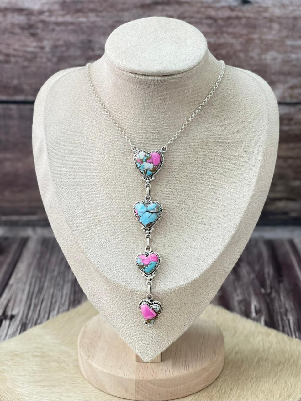 Handmade Sterling Silver Cotton Candy Heart Drop Necklace "Signed Nizhoni"