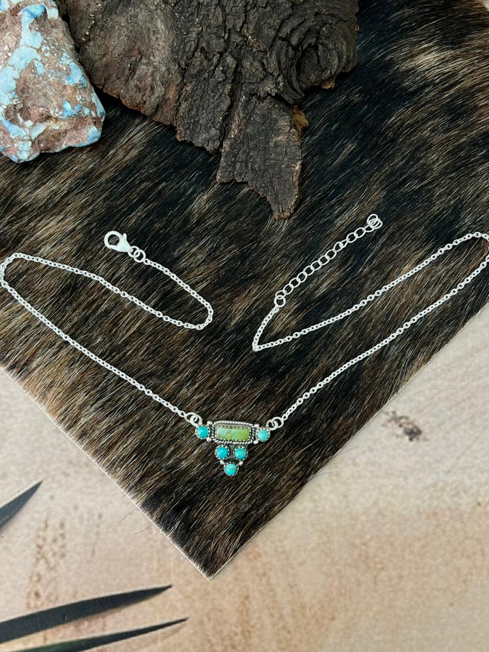 Handmade Sterling Silver Kingman Turquoise Necklace "Signed Nizhoni"