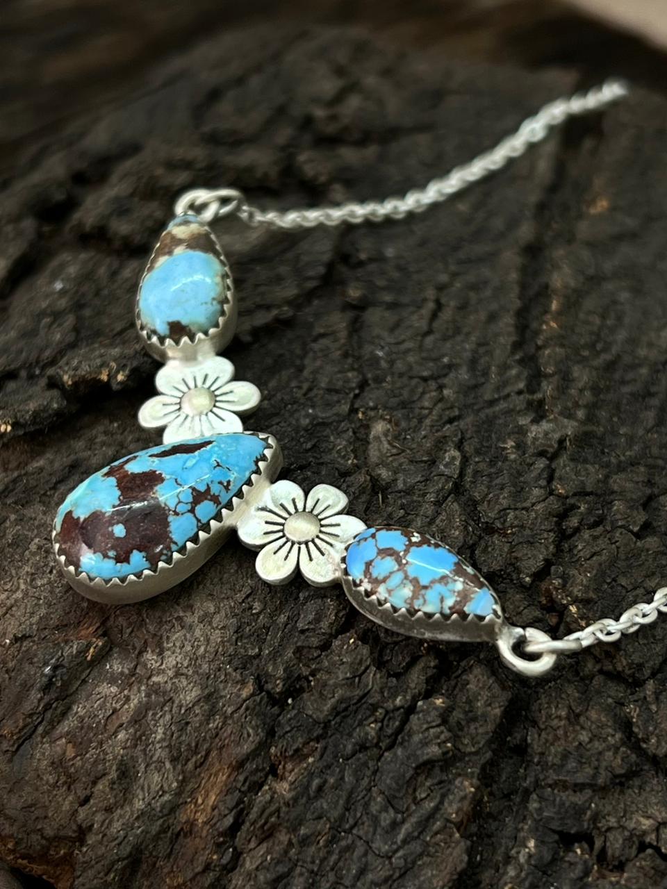 Handmade Sterling Silver Golden Hills Turquoise Necklace "Signed Nizhoni"