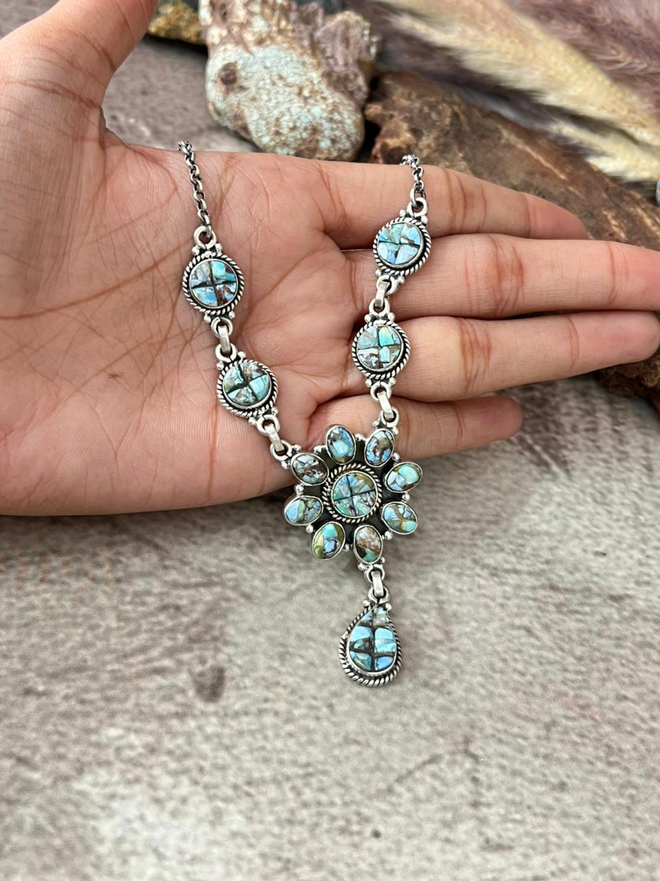 Handmade Sterling Silver 'Golden Hills Turquoise Cobble Collection' Necklace "Signed Nizhoni"