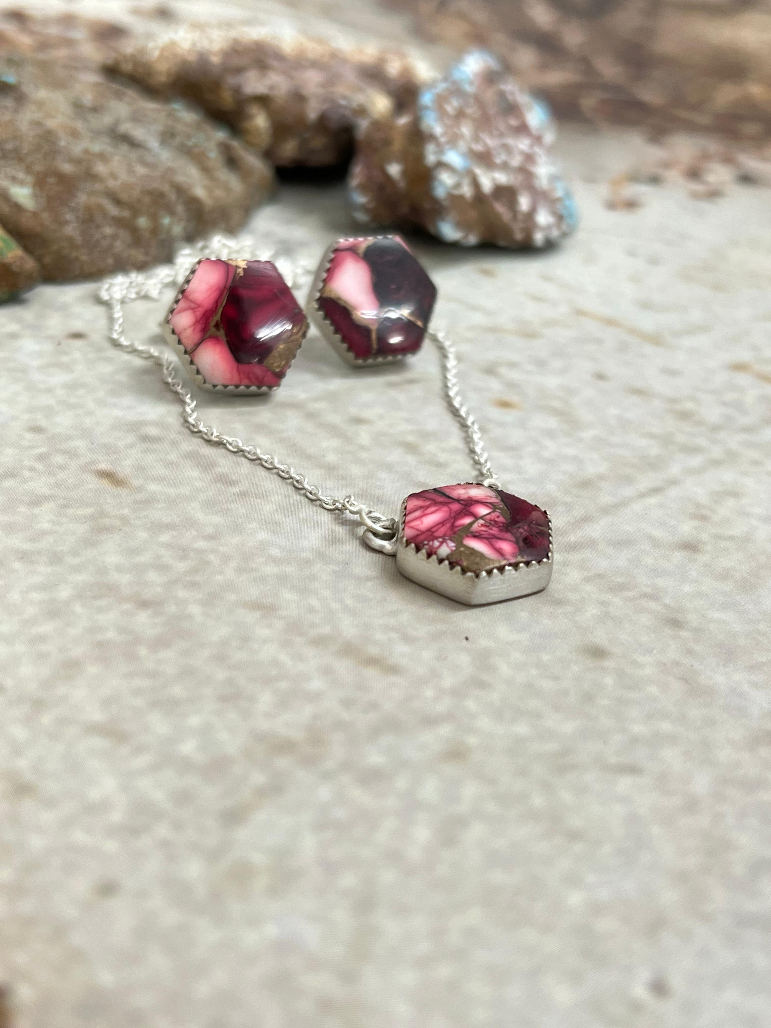 Handmade Sterling Silver Dahlia Rose Necklace Earrings Set with Signed Nizhoni (6)
