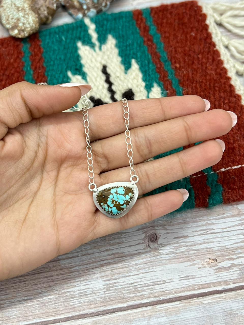 Handmade Sterling Silver Number 8 Turquoise Necklace "Signed Nizhoni"