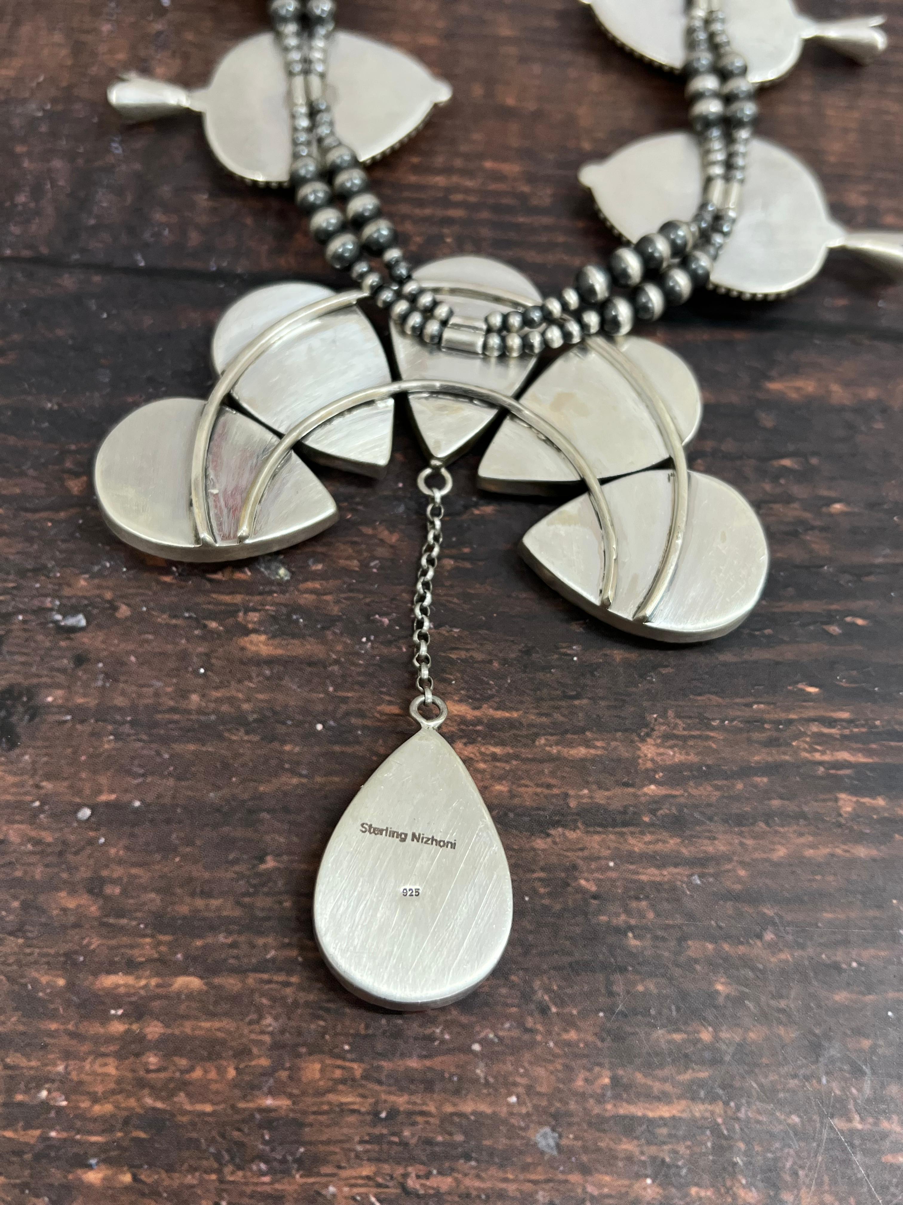 Handmade Sterling Silver Honey Dahlia Necklace with Signed Nizhoni