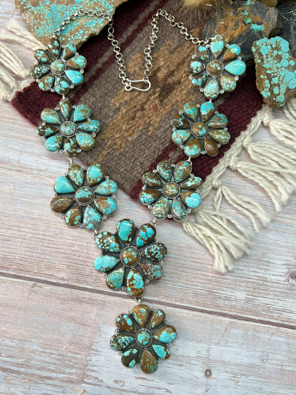 Handmade Sterling Silver Number 8 Turquoise Necklace "Signed Nizhoni"