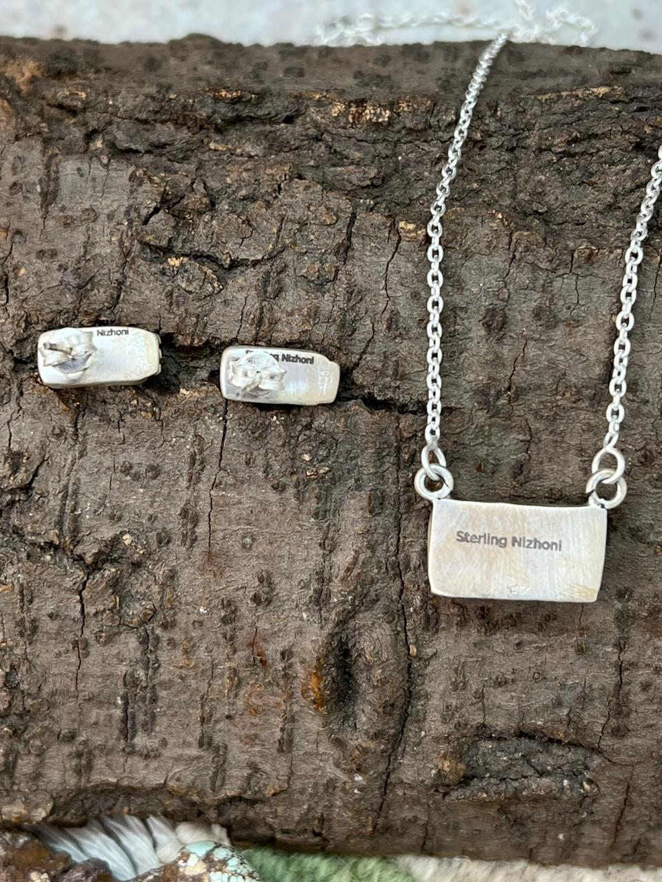 Handmade Sterling Silver Hot Pink Bar Necklace Earrings Set "Signed Nizhoni"