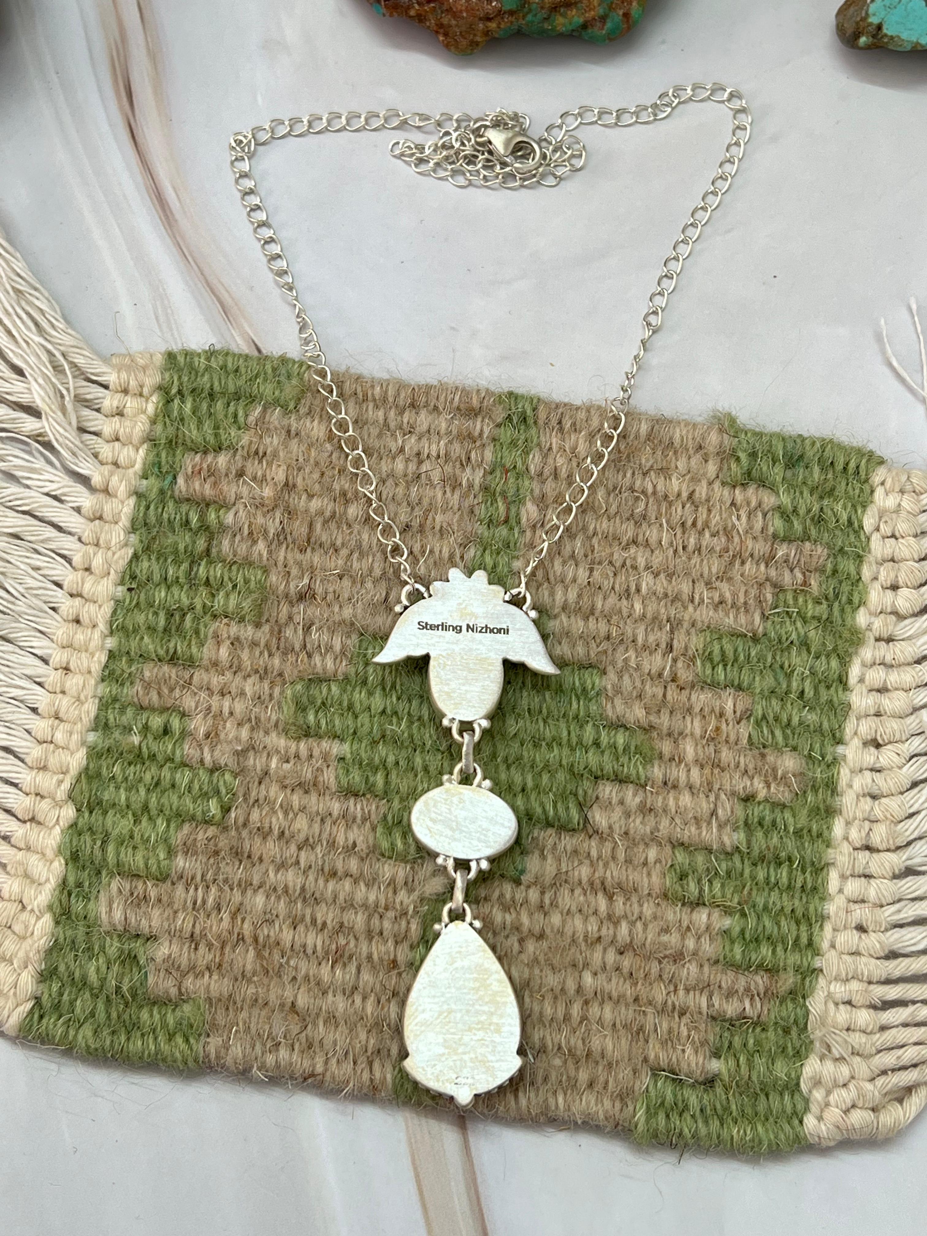 Handmade Sterling Silver Number 8 Turquoise Necklace with Signed Nizhoni