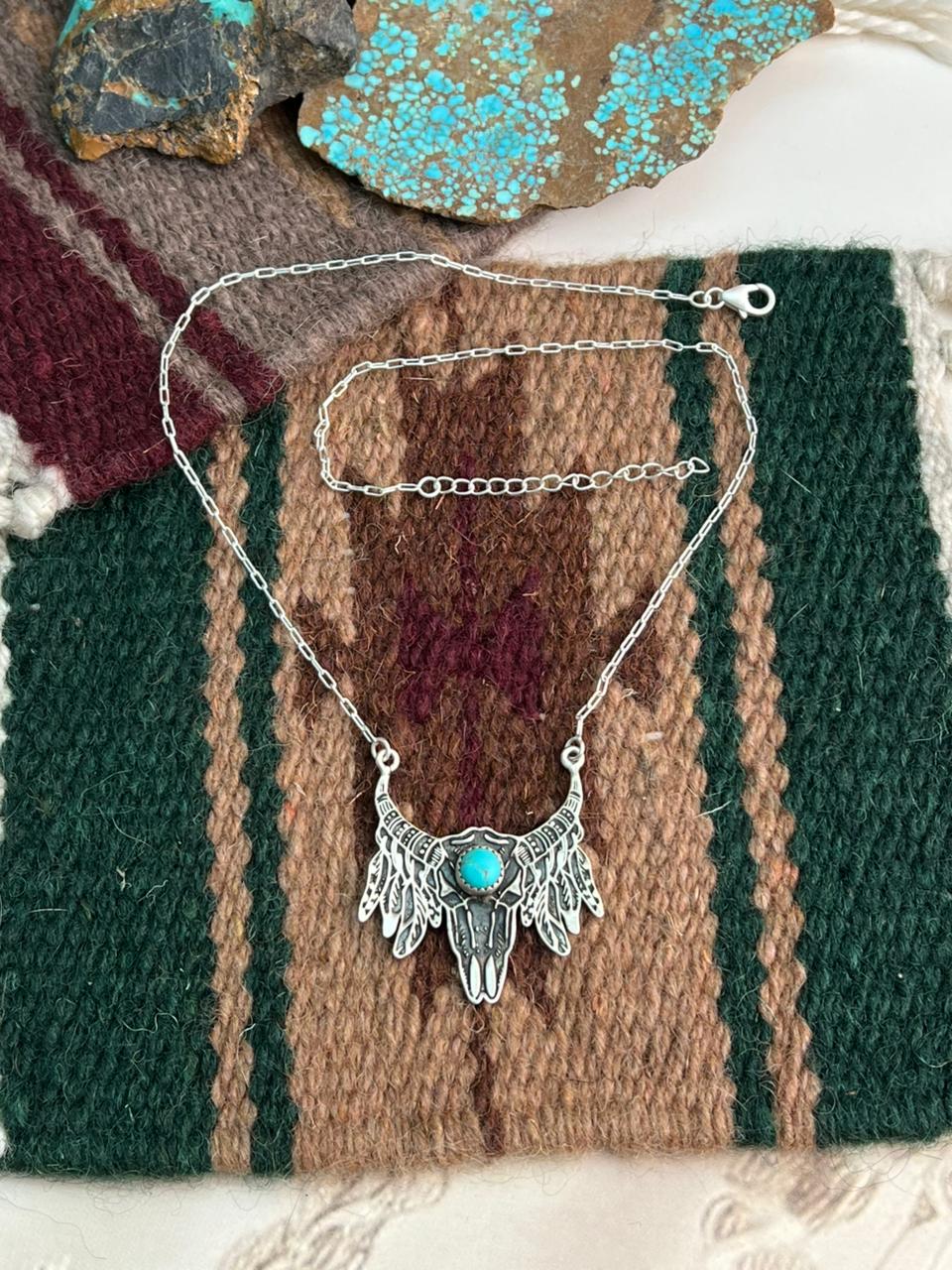 Handmade Sterling Silver Kingman Turquoise Necklace "Signed Nizhoni"