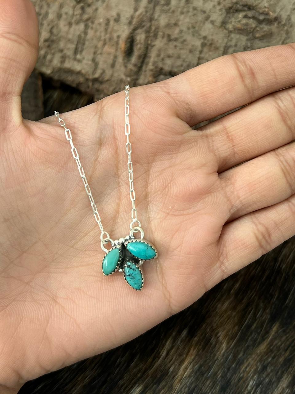 Handmade Sterling Silver Hubai Turquoise Necklace "Signed Nizhoni"