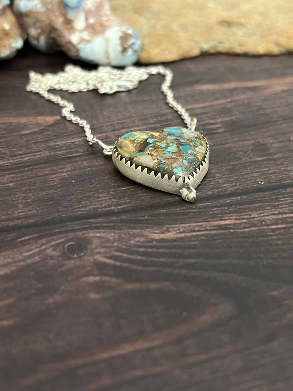 Handmade Sterling Silver Royston Turquoise Necklace with Signed Nizhoni