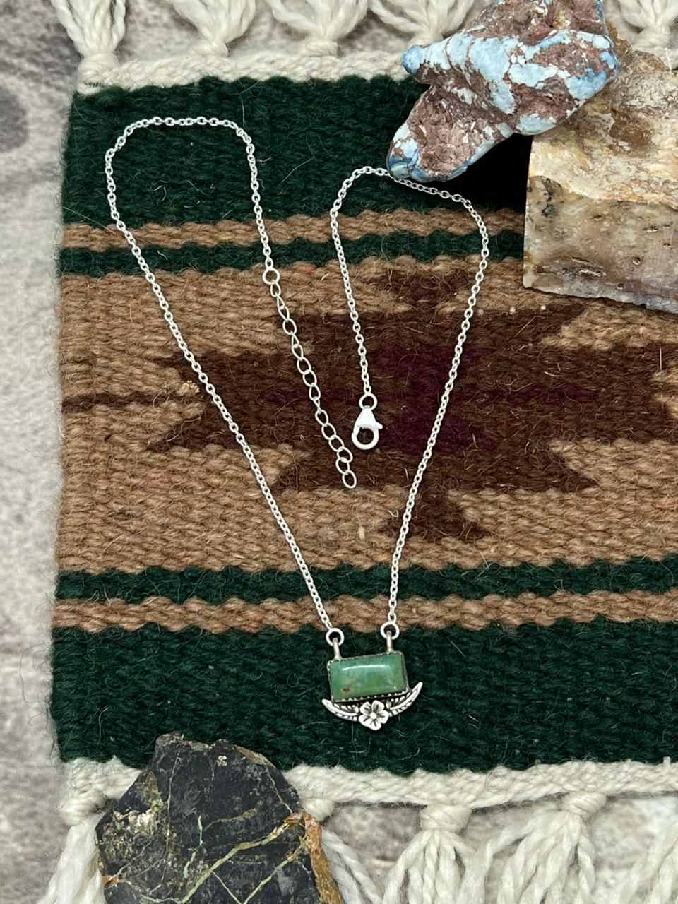 Handmade Sterling Silver Old Stock Royston Turquoise Bar Necklace "Signed Nizhoni"