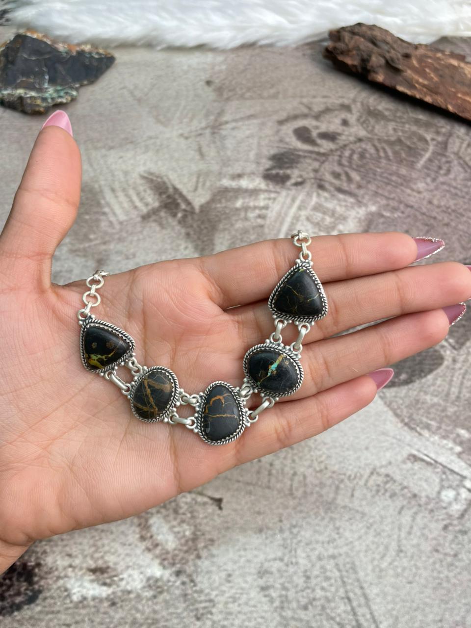 Handmade Sterling Silver Multi Stone Choker Necklace "Signed Nizhoni"
