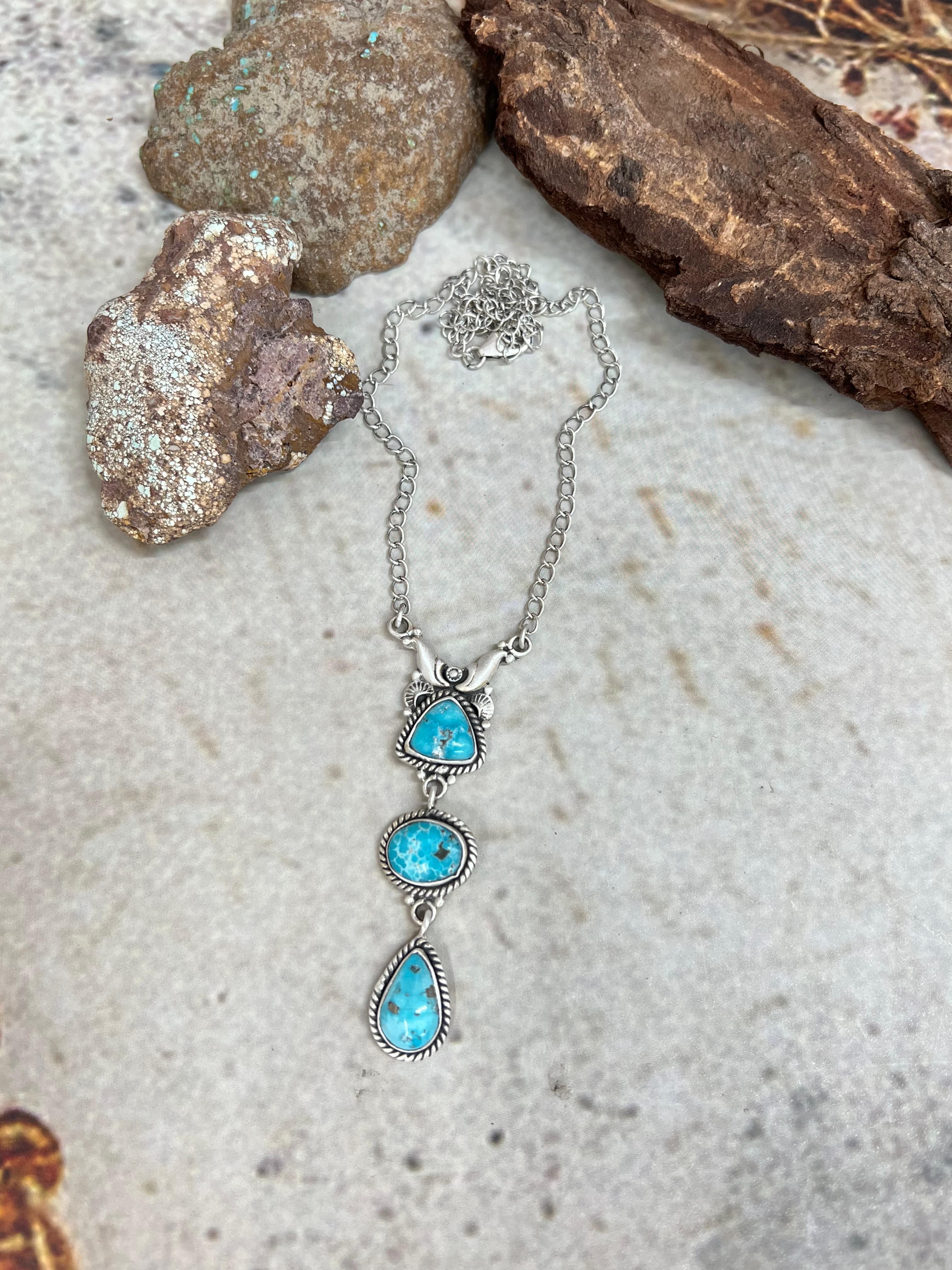 Handmade Sterling Silver White Water Turquoise Necklace Signed Nizhoni