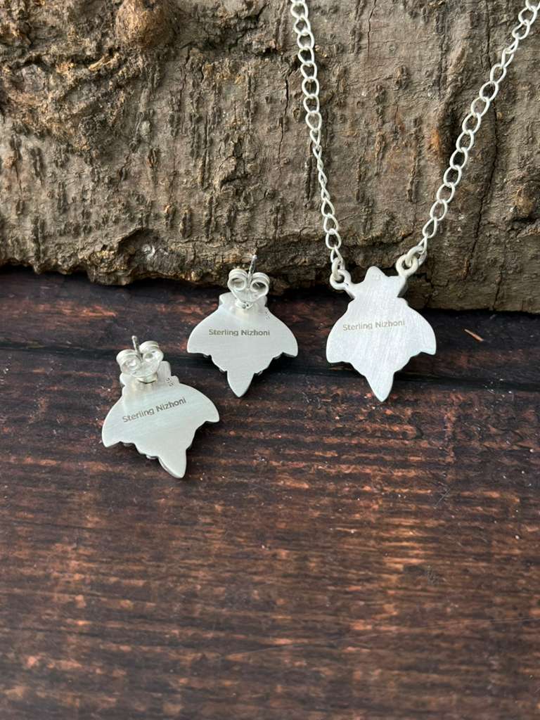 Handmade Sterling Silver Wildhorse Necklace Earrings Set "Signed Nizhoni"