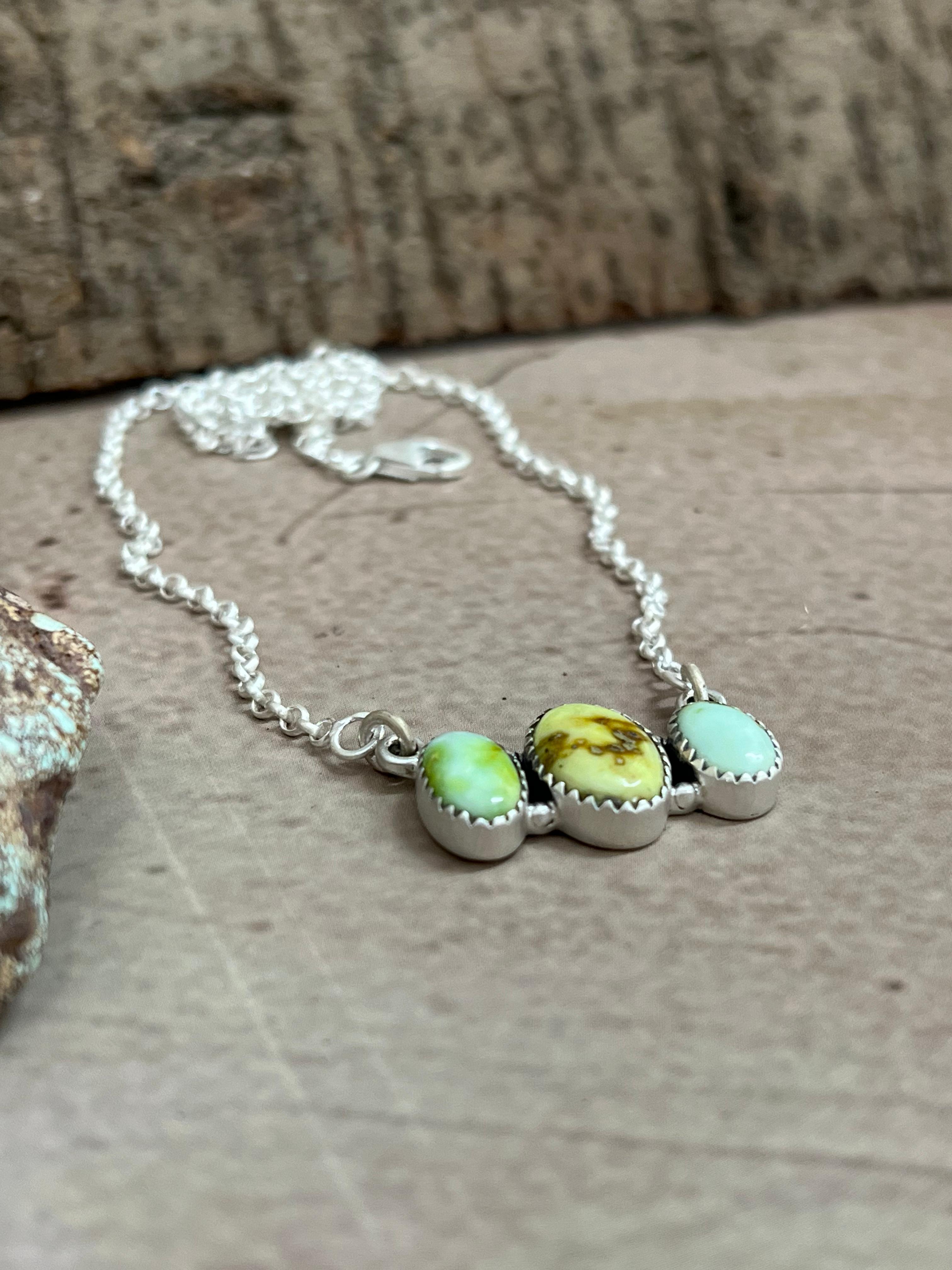 Handmade Sterling Silver Palomino Turquoise Necklace with Signed Nizhoni