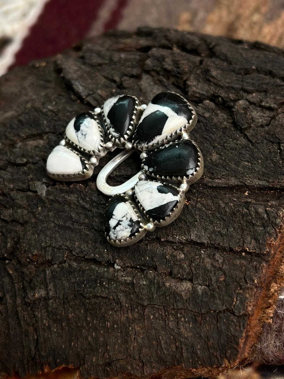 Handmade Sterling Silver White Buffalo Purse Key Clip "Signed Nizhoni"