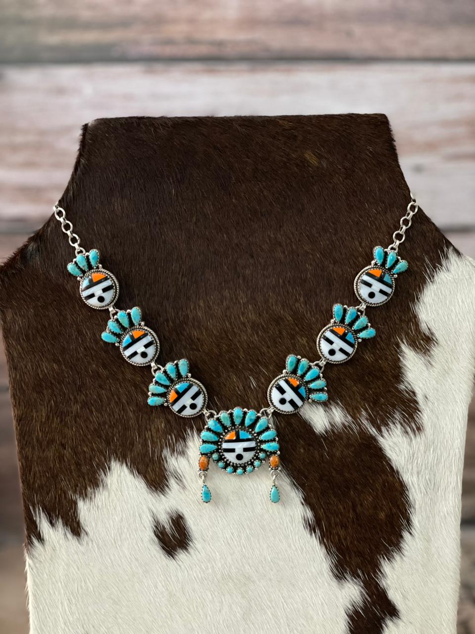 Handmade Sterling Silver Turquoise and MOP Necklace "Signed Nizhoni"